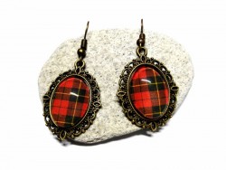 Boucles d'oreilles bronze, pendentif Tartan Wallace noir & rouge bijou tartans Braveheart Écosse clan kilt écossais plaid