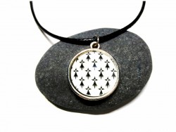 Necklace & Brittany coat of arms black & white Silver pendant, heraldry jewel ermine