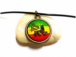Necklace & Flag of Ethiopia green yellow red Bronze pendant, heraldry jewel lion of judah rasta