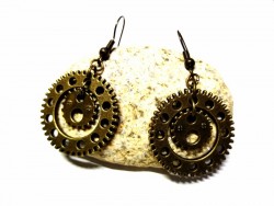 Ces boucles d'oreilles steampunk en bronze captent l'âme du métal. Un design technique pour un look rétro très réaliste.