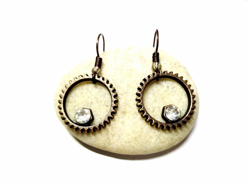 Boucles d'oreilles, pendentifs steampunk engrenage avec strass bijou steampunk boucle d'oreille mode steampunkstyle fashion