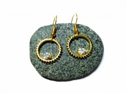 Gold Earrings, Steampunk gear with rhinestone pendants steampunk jewel earring cosplay victorian steampunkfashion