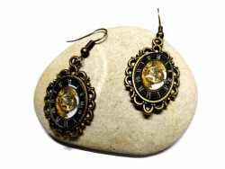 Bronze Earrings, Black & Bronze Steampunk clock & gears antique bronze pendants steampunk jewel earring cosplay victorian