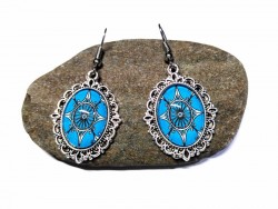 Boucles d'oreilles argent, pendentif Rose des vents turquoise bijou vintage mer océan design bohème renaissance