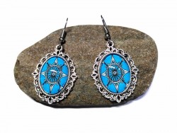 Silver Earrings, Turquoise compass rose pendant