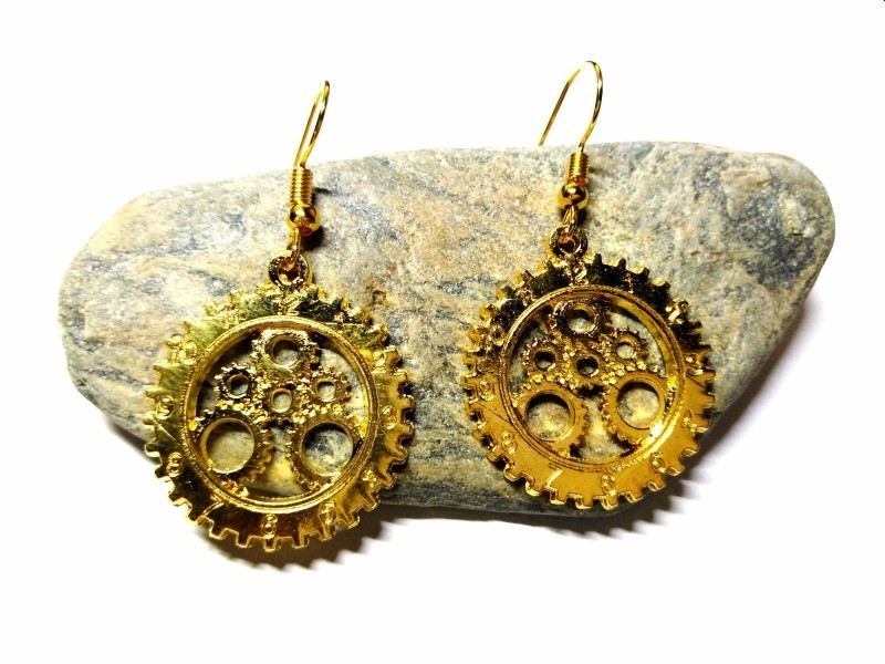 Gold Earrings, Steampunk gear clock pendants steampunk jewel earring cosplay victorian steampunkfashion