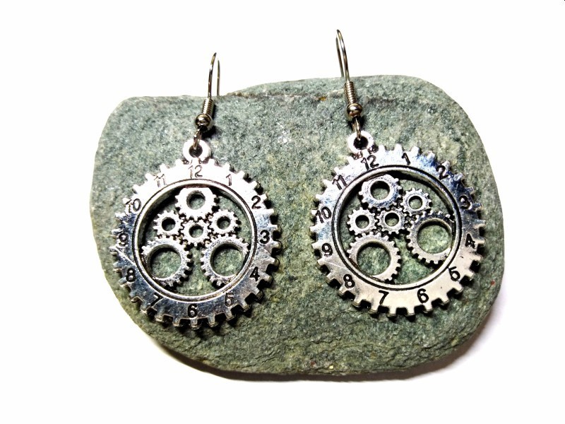 Silver Earrings, Steampunk gear clock pendants steampunk jewel earring cosplay victorian steampunkfashion