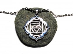 Necklace + pendant, 1st Chakra Muladhara (mantra & yantra) silver yoga jewel root red meditation