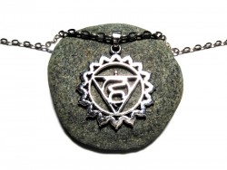 Necklace + pendant, 5th Chakra Vishuddha (mantra & yantra) silver yoga jewel throat cyan meditation