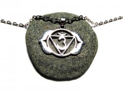 Necklace + pendant, 6th Chakra Ajna (mantra & yantra) silver yoga jewel third eye blue meditation