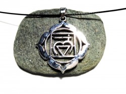 Necklace + pendant, 1st Chakra Muladhara (mantra & yantra) silver yoga jewel root red meditation