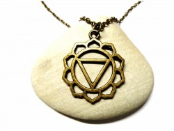 Necklace + pendant, 3rd Chakra Manipura (yantra) bronze yoga jewel navel yellow meditation