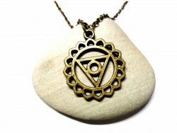 Necklace + pendant, 5th Chakra Vishuddha (yantra) bronze yoga jewel throat cyan meditation