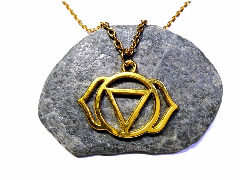 Necklace + pendant, 6th Chakra Ajna (yantra) golden yoga jewel third eye blue meditation