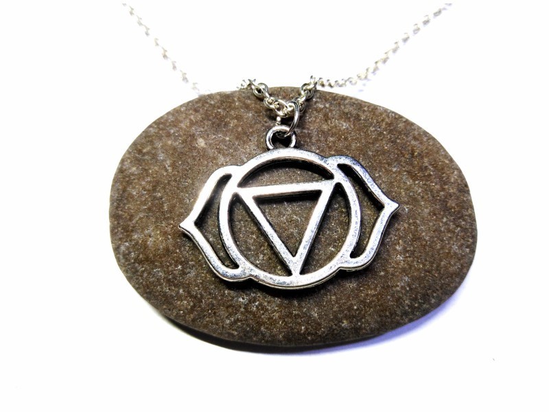 Necklace + pendant, 6th Chakra Ajna (yantra) silver yoga jewel third eye blue meditation