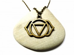 Necklace + pendant, 6th Chakra Ajna (yantra) bronze yoga jewel third eye blue meditation