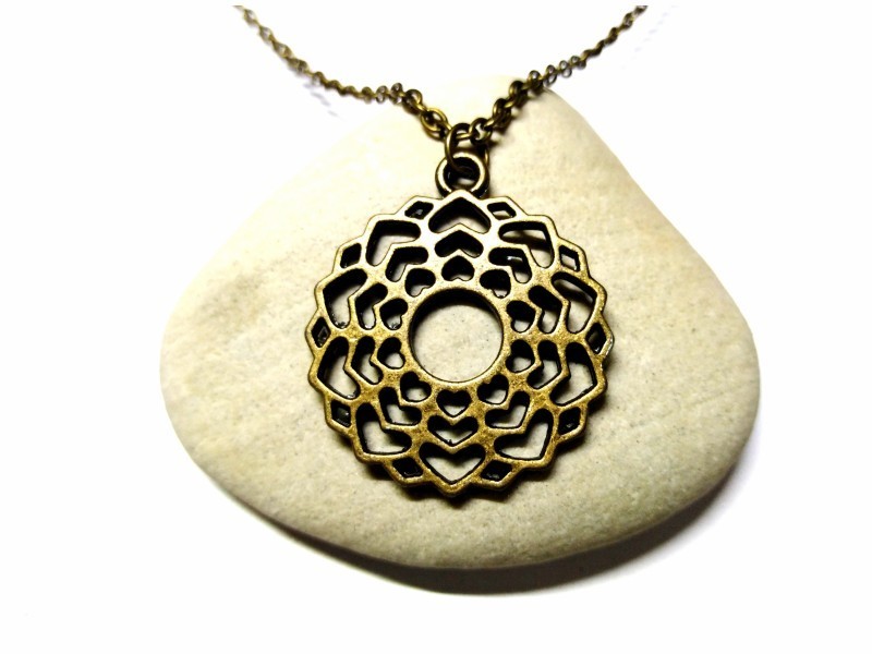Necklace + pendant, 7th Chakra Sahasrara (yantra) bronze yoga jewel crown violet meditation