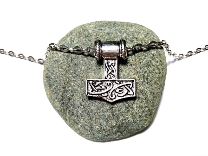 Necklace + pendant, Viking Mjöllnir silver Viking jewel norse paganism heathen pagan biker jewelry for men