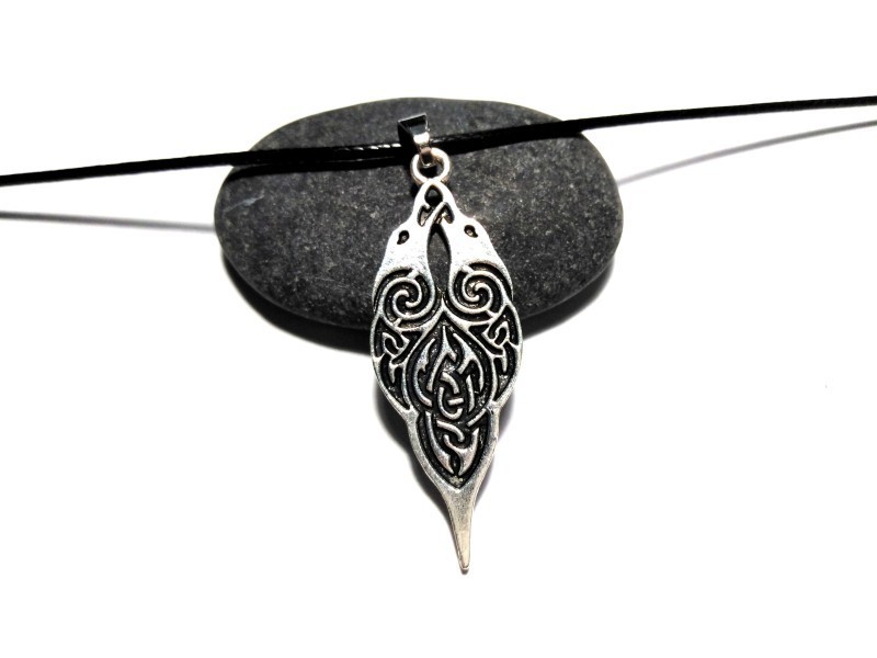 Collier + pendentif Viking Hugin et Munin avec entrelacs bijou nordique argent paganisme asatru bijoux