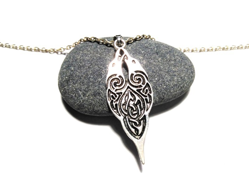 Collier + pendentif Corbeaux Viking Hugin et Munin avec entrelacs argent bijou nordique paganisme asatru Odin bijoux