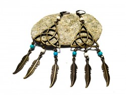 Boucles d'oreilles & pendentif Attrape-rêve Nœud de la Trinité turquoise et blanc bronze boho chic triquètre celtique hippie