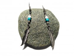 Bronze Earrings, Hippie chic turquoise and white Feather pendants feather jewel earring ethnicboho jewelry