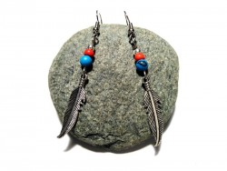Boucles d'oreilles, pendentifs Plume hippie chic turquoise et rouge bijou plume boucle d'oreille bijoux bohème ethnique