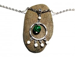 Necklace silver Boho pendant Malachite & howlite beads vintage jewels lithotherapy bohochic jewel