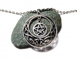 Collier Lune avec entrelacs Pentagramme entrelacé en cercle argent paganisme wicca sorcière bijou amulette femme ado
