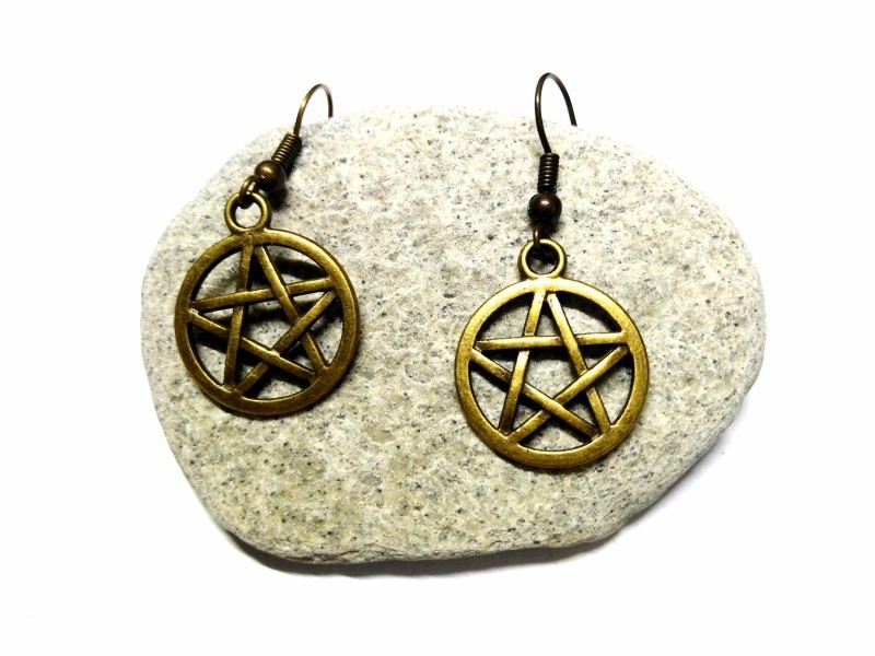 Boucles d'oreilles bronze, pendentifs Pentagramme entrelacé en cercle bijou paganisme wicca sorcière amulette femme ado