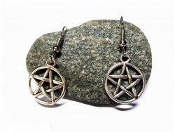 Boucles d'oreilles argent, pendentifs Pentagramme entrelacé en cercle bijou paganisme wicca sorcière amulette femme ado
