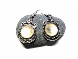 Silver Earrings, Pearl white silver pendants hand-painted jewel  gothic victorian fashion chic gesmtone cosplay