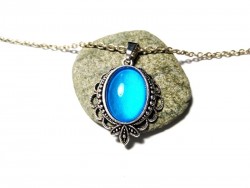 Necklace & Metallic sky blue Silver pendant, hand-painted jewel gothic victorian fashion chic gesmtone cosplay