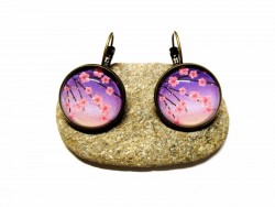 Bronze Earrings, Cherry blossoms (Japanese) violet antique bronze Japanese jewel Japan traditional fabric pattern
