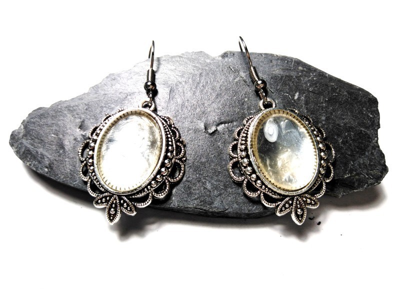 Silver Earrings, Pearl white silver pendants hand-painted jewel gothic victorian fashion chic gesmtone cosplay cabochon