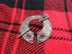 Tin & Red Stones Celtic penannular fibula brooch with knotworks & red stones Celtic Viking jewel medieval accessory