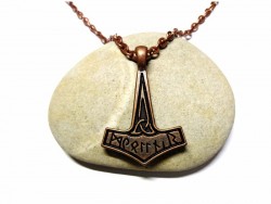 Necklace + pendant, Viking Thor's Hammer copper Nordic jewel norse paganism heathen pagan biker jewelry for men