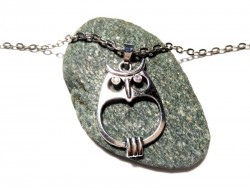 Collier & pendentif argent Chouette ou Hibou, bijou chouettes hiboux à Quimperlé, wicca sorcière amulette nuit