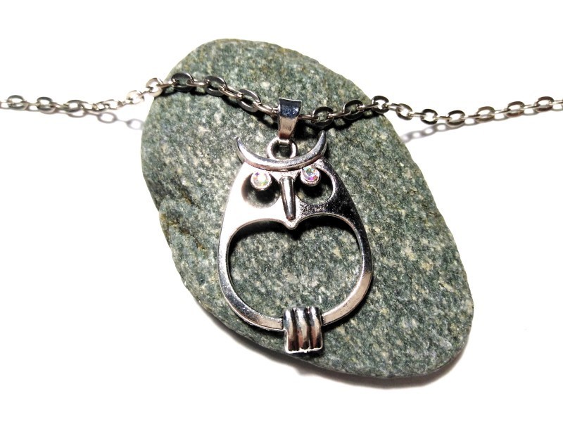 Necklace + pendant, silver Owl owls jewel wicca witch witchcraft pagan night