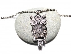 Necklace + pendant, silver Owl owls jewel wicca witch witchcraft pagan night