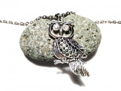 Collier & pendentif argent Chouette ou Hibou, bijou chouettes hiboux à Quimperlé, amulette pour femme sorcière wicca