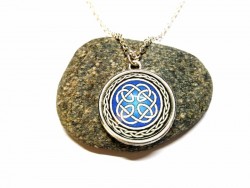 Silver Necklace, white on blue Book of Kells Celtic knotworks pendant