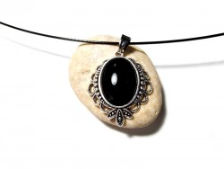 Necklace & Matte black Silver pendant, hand-painted jewel Gothic Victorian style fashion chic gesmtone for date outfit