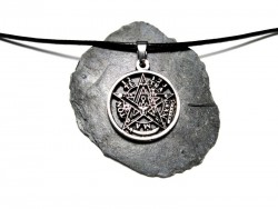 Necklace + pendant, Pentagram & Tetragrammaton silver symbols jewel Éliphas Lévi magic formula microcosm amulet