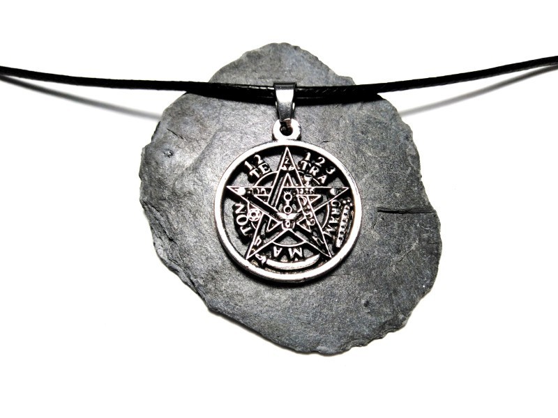 Collier + pendentif Pentagramme & Tetragrammaton argent bijou symboles Éliphas Lévi magie formule magique microcosme amulette