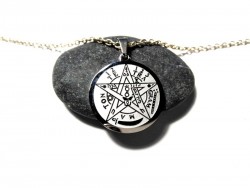 Necklace + pendant, Pentagram & Tetragrammaton silver symbols jewel Éliphas Lévi magic formula microcosm amulet