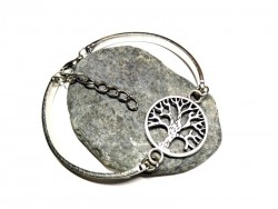 Bracelet jonc Arbre de vie en cercle, métal acier inoxydable argent, bijou féminin spiritualité La Blanche Hermine