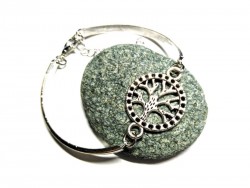 Bracelet jonc Arbre de vie perlé, métal acier inoxydable argent, bijou féminin spiritualité La Blanche Hermine