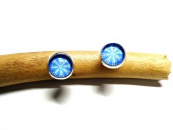 Boucles d'oreilles argent argent Viking Ægishjálmur blanc sur bleu bijou viking symbole nordique scandinave protection