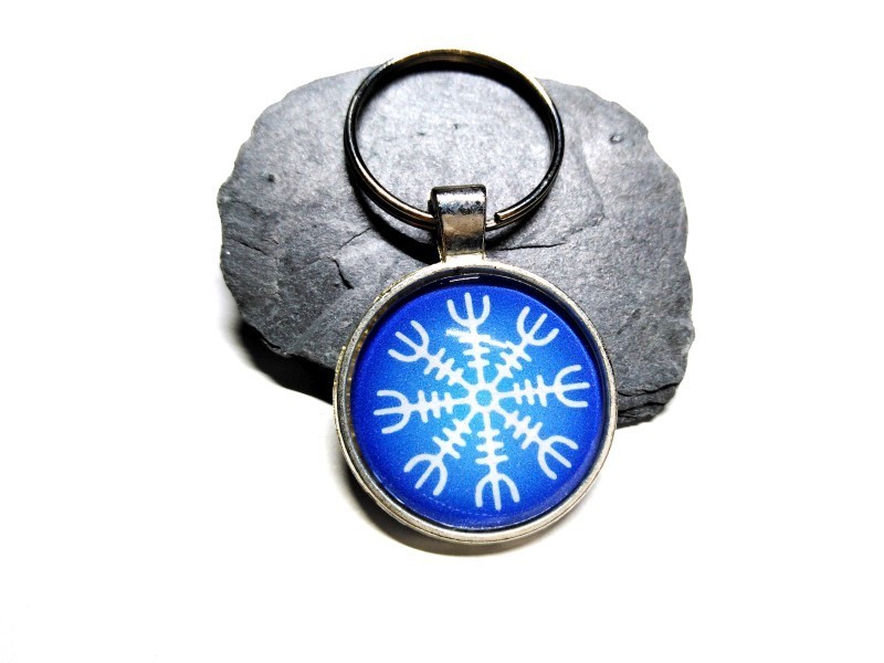 Porte-clés Viking Ægishjálmur blanc sur bleu bijou viking symbole nordique scandinave protection